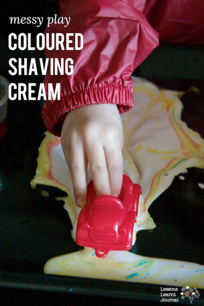 Messy Play Coloured Shaving Cream via Lessons Learnt Journal