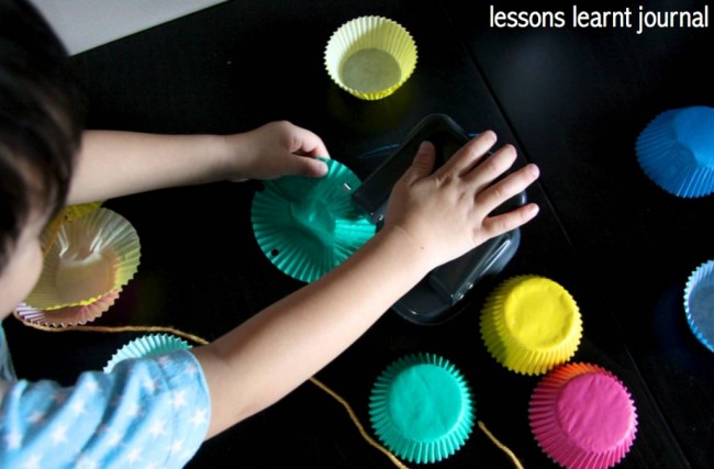 Fine Motor Skills Patty Pan Mobile via Lessons Learnt Journal