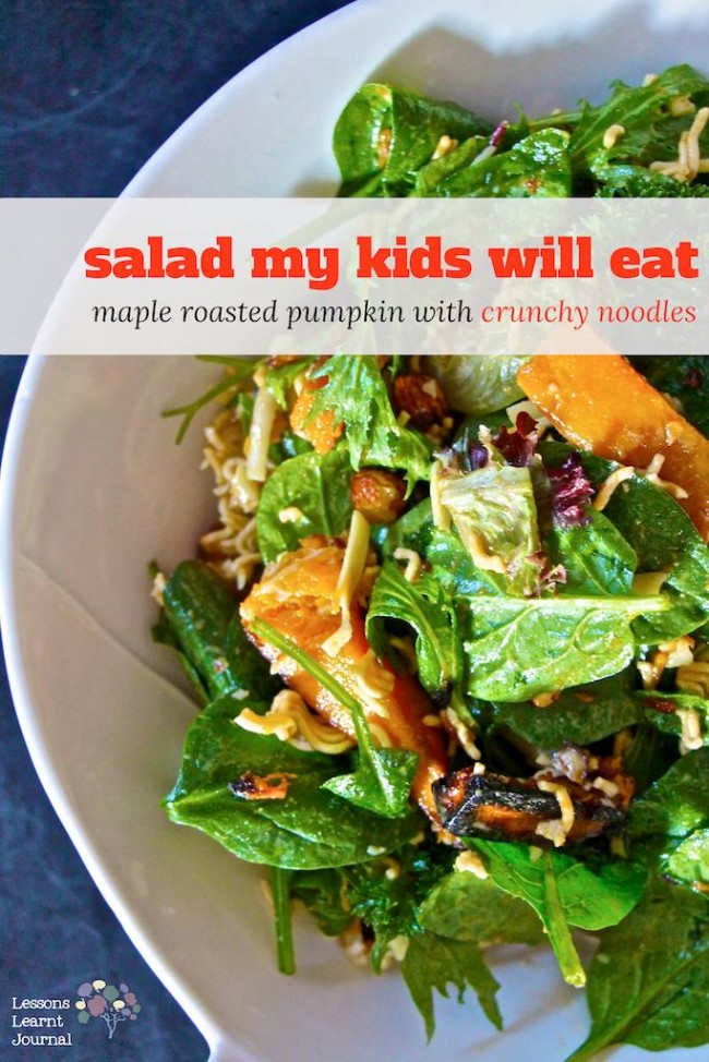 Salad Recipe Maple Roasted Pumpkin with Crunchy Noodles via Lessons Learnt Journal